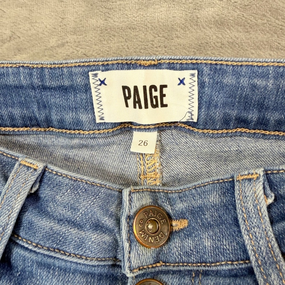 PAIGE Atley Ankle Flare Jeans Women's Size 26 Blue Light Wash Denim Button Fly - Picture 3 of 7